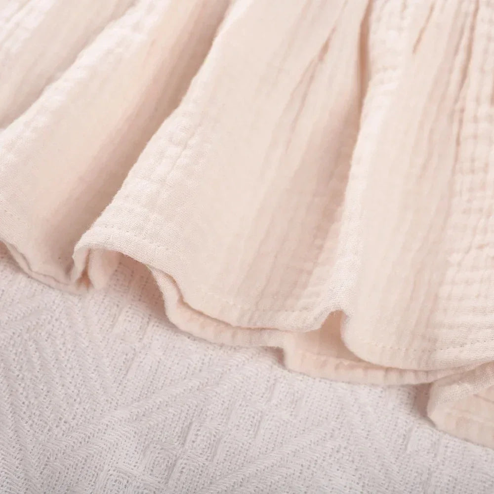 Close-up of soft fabric texture from Korean Kids Summer Organic Cotton Girls Camisole Top with Lace Wide Leg Pants
