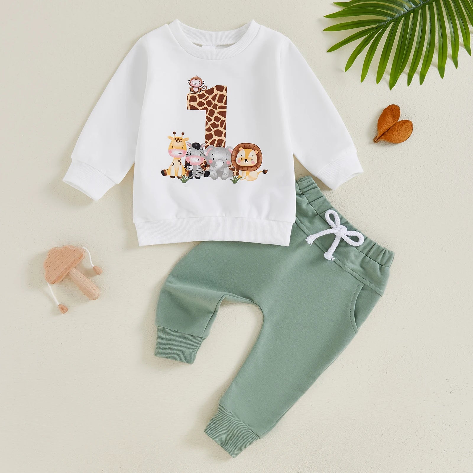 BeQeuewll Toddler Fall Suit Animal Print Sweatshirt and Pants First Birthday Set by Yamza Tots' Closet 