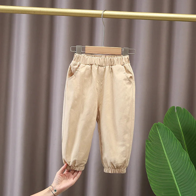 Beige cargo pants from Boys' Casual Fashion Set Long Sleeve Shirt & Cargo Pants Trendy Daily Wear by Yamza Tots' Closet