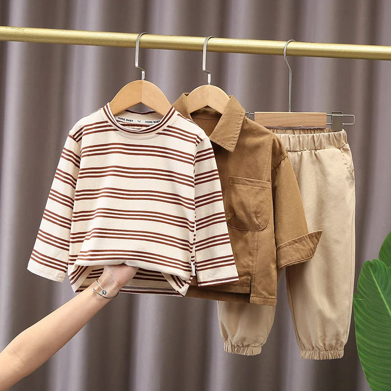 Boys' Casual Fashion Set Long Sleeve Shirt and Cargo Pants trendy daily wear from Yamza Tots' Closet