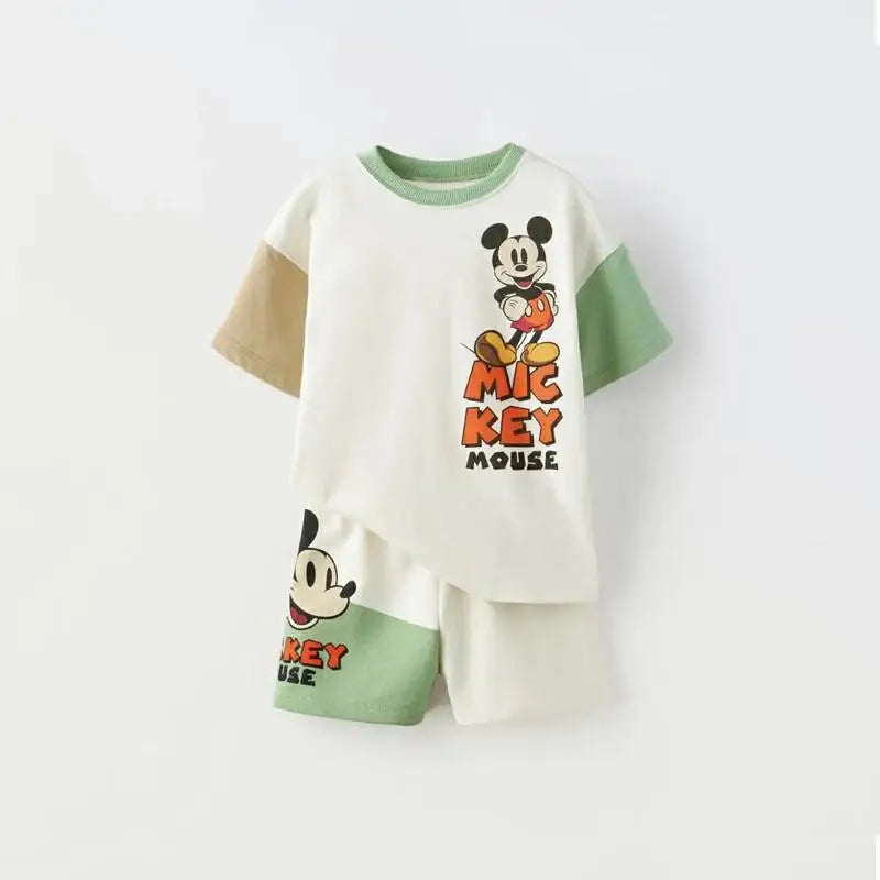 Boys Simba Print Short Sleeve T-Shirt and Shorts Tracksuit Summer Outfit with Mickey Mouse design by Yamza Tots' Closet