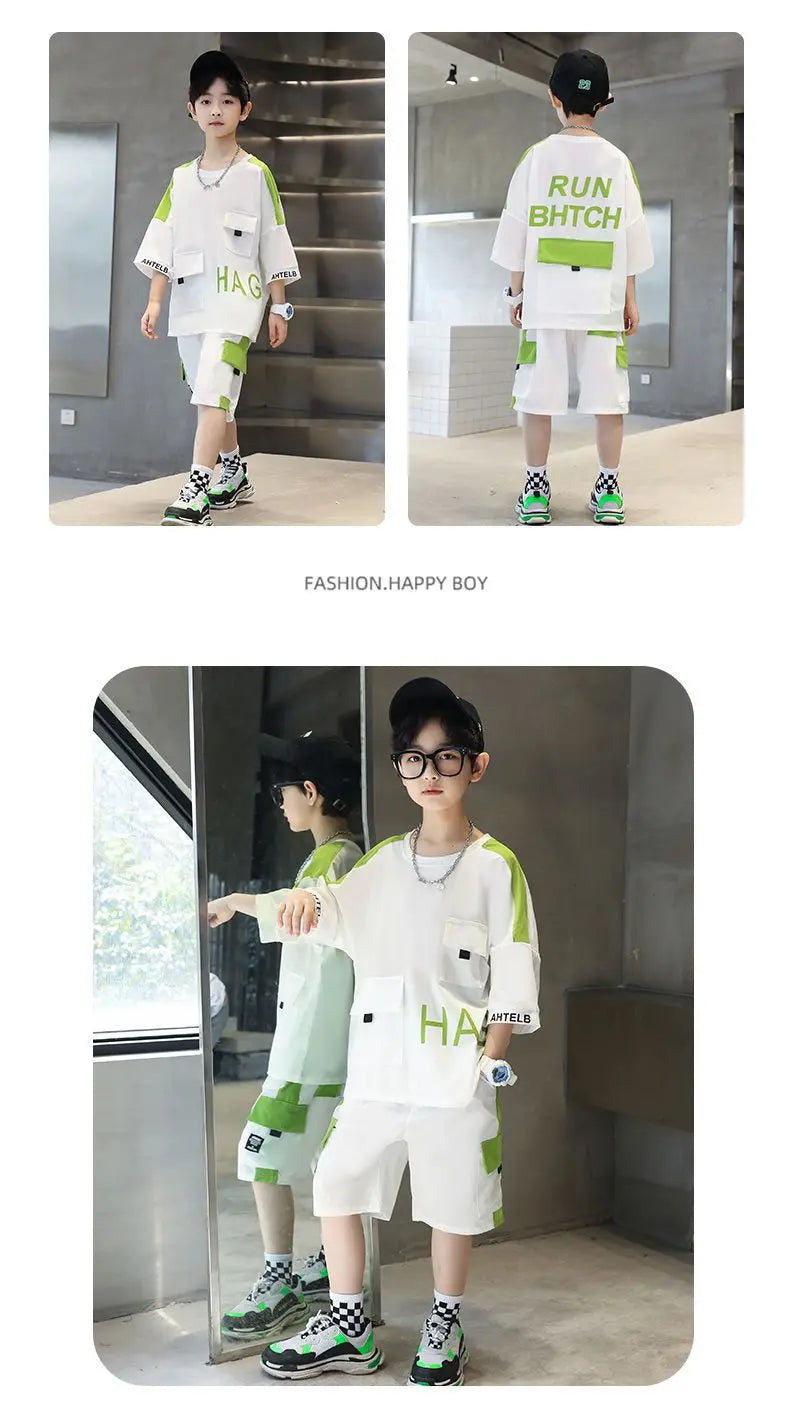 Boys Summer Activewear Set Quick Dry Tee and Shorts Moisture Wicking Outfit by Yamza Tots Closet