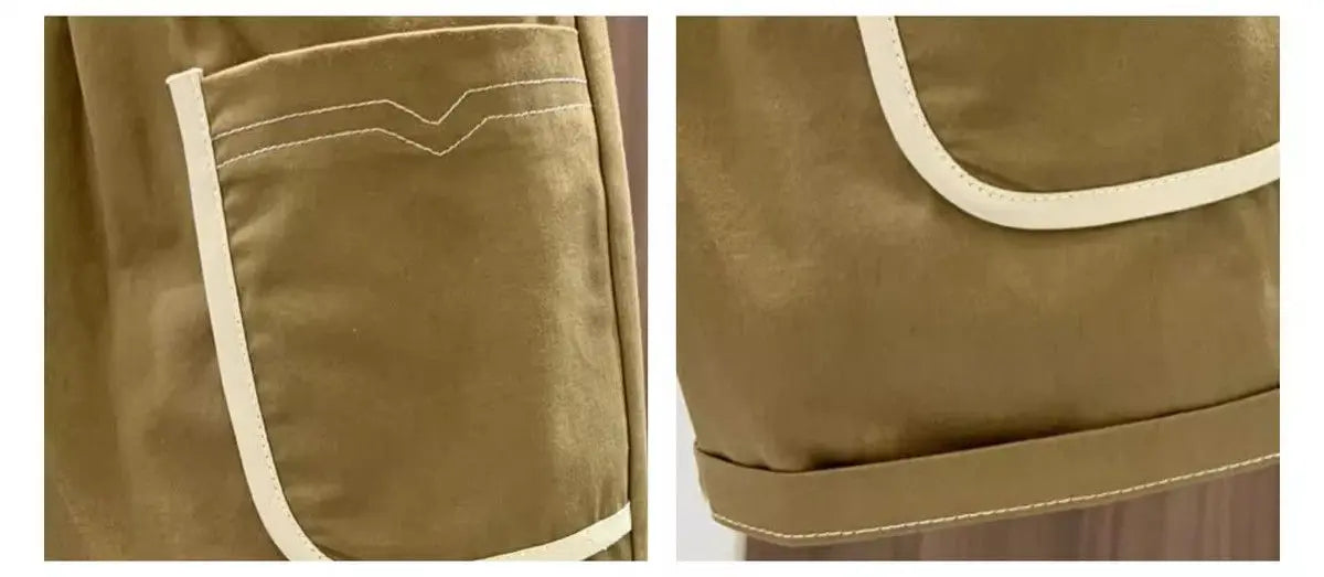 Close-up details of Boys Summer Two Piece Set Korean Style T Shirt and Shorts Casual Outfit with beige stitching and white trim