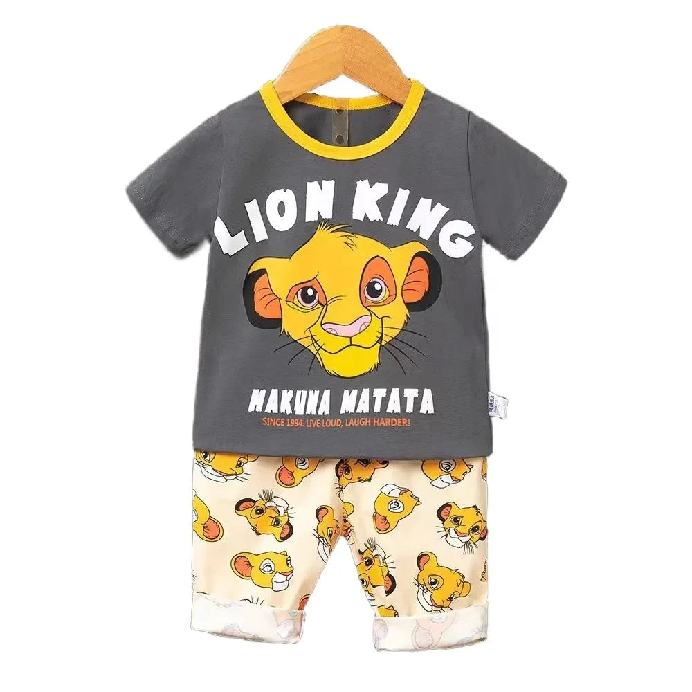 Cartoon Kids Clothes 2 Piece Set Donald Duck T-shirt and Shorts Summer Outfit featuring Lion King design