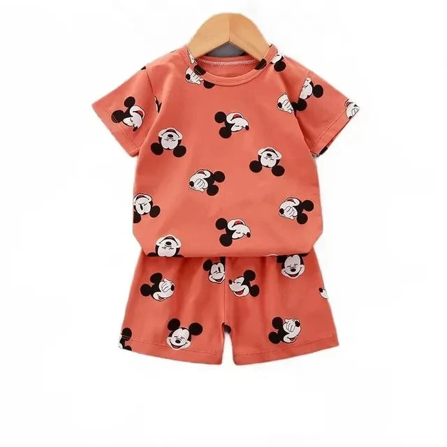 Cartoon Kids Clothes 2 Piece Set Donald Duck T-shirt and Shorts Summer Outfit in orange with character prints
