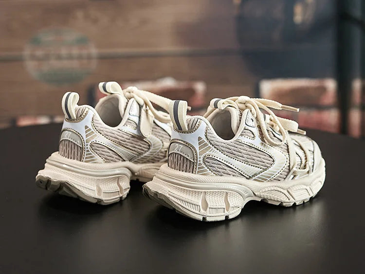 Yamza Tots' Closet kids sneakers breathable soft sole running shoes for boys and girls in cream white color