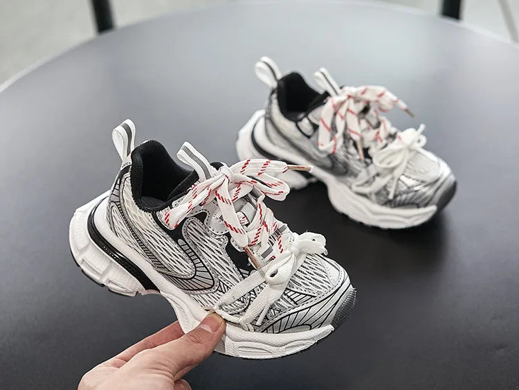 Yamza Tots' Closet kids sneakers breathable soft sole running shoes for boys and girls in black and white