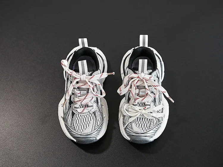 Yamza Tots' Closet kids sneakers breathable soft sole running shoes for boys and girls in white and gray