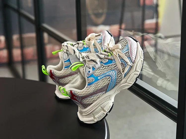 Kids Sneakers Breathable Soft Sole Running Shoes for Boys and Girls in white blue and green accents