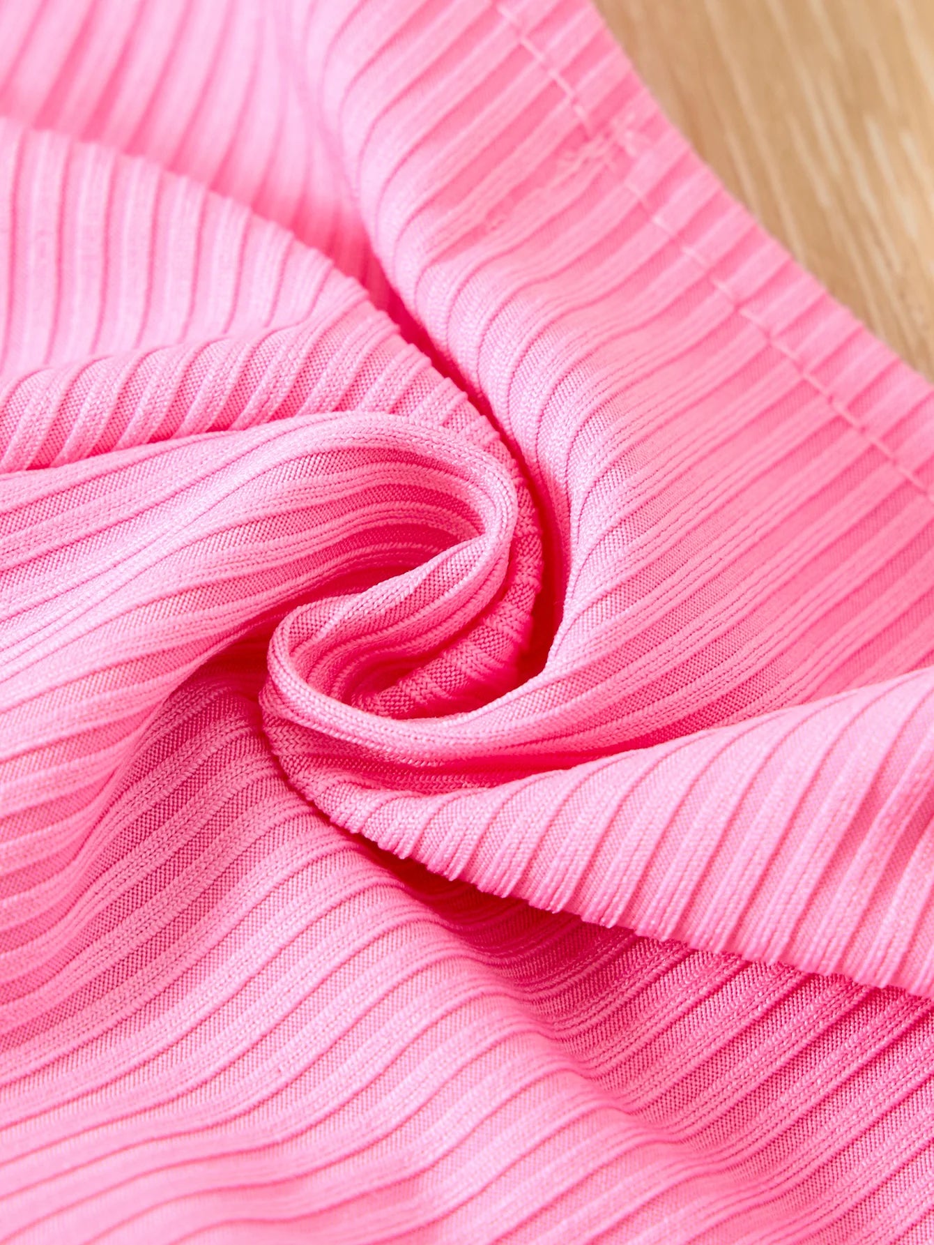 Soft pink ribbed knit fabric for Children Casual Dress Girls Pink Knitted Top Floral Suspender Dress Summer Set