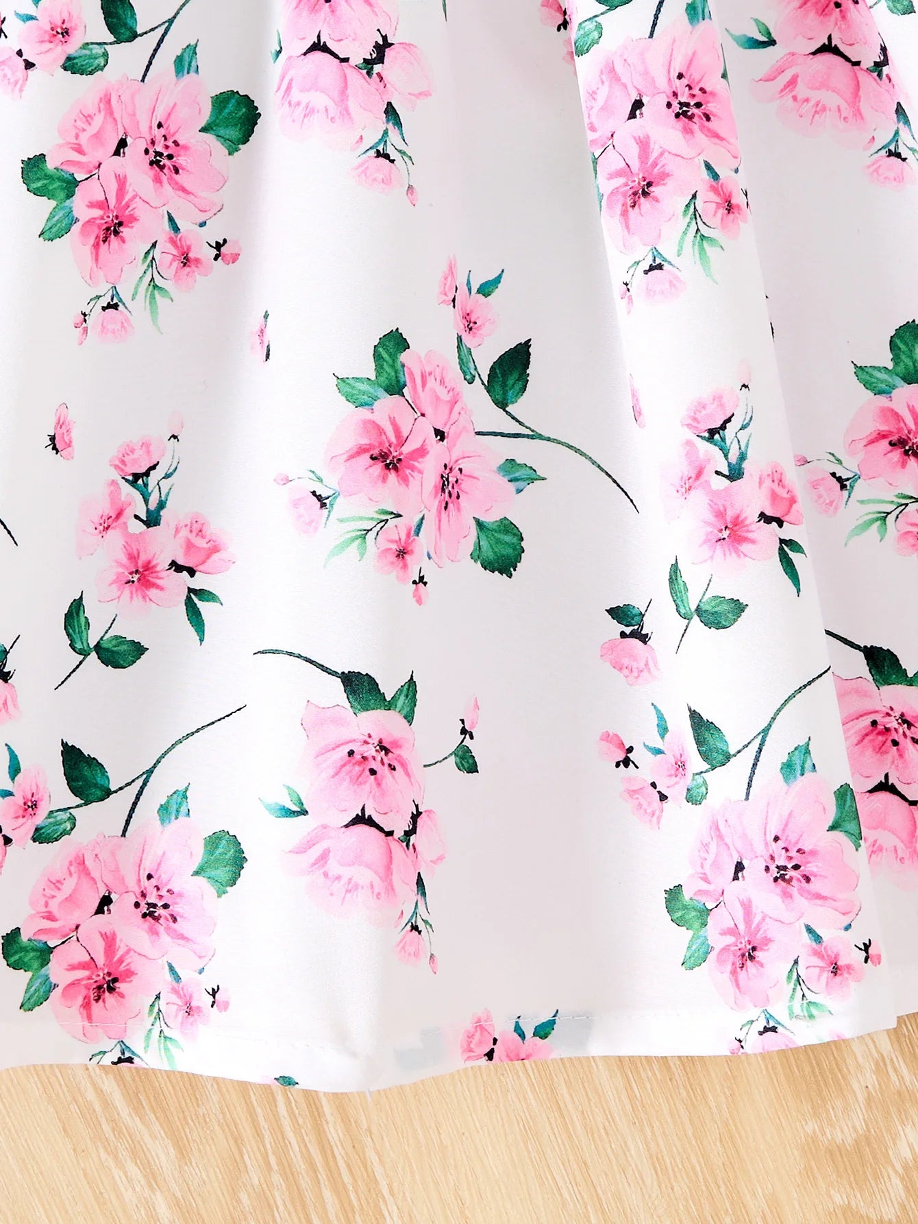 Children Casual Dress Girls Pink Knitted Top Floral Suspender Dress Summer Set with pink flower pattern on white fabric