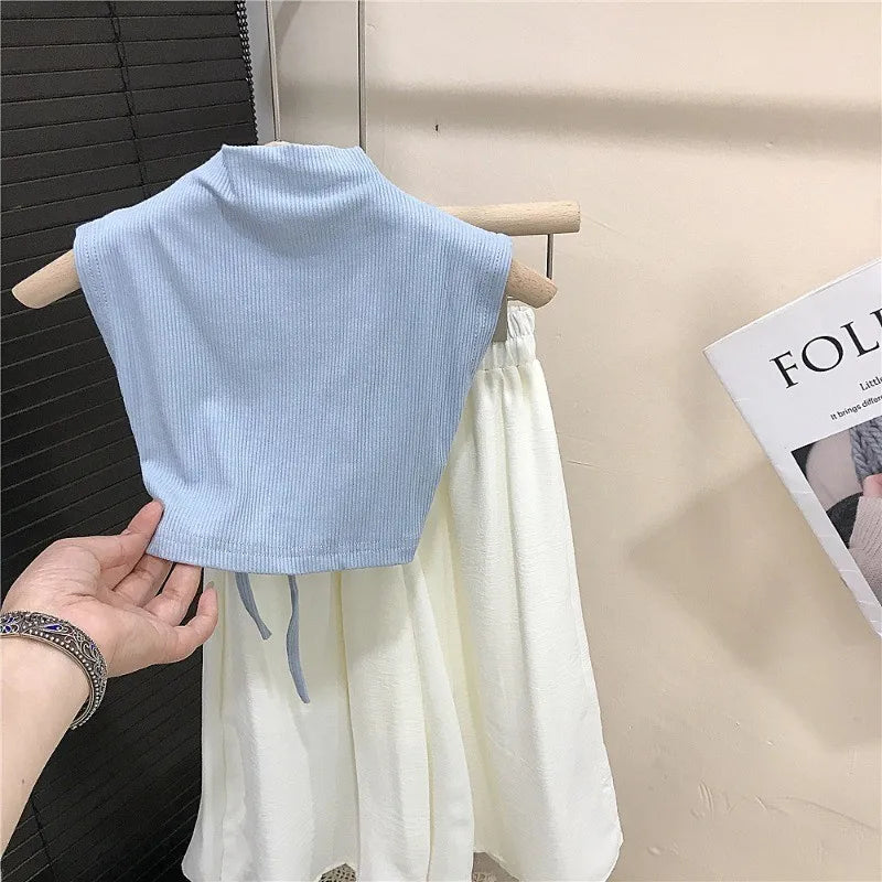 Children Clothing Sets Backless Sleeveless T-Shirt and Leg Pants Summer Outfit by Yamza Tots' Closet in light blue and white