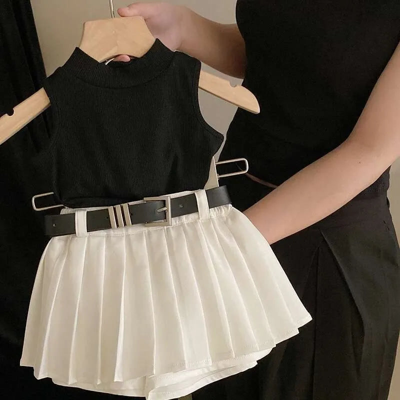 Children Clothing Sets Black Knitted Top and White Skirt Summer Outfit Kids Wear by Yamza Tots Closet
