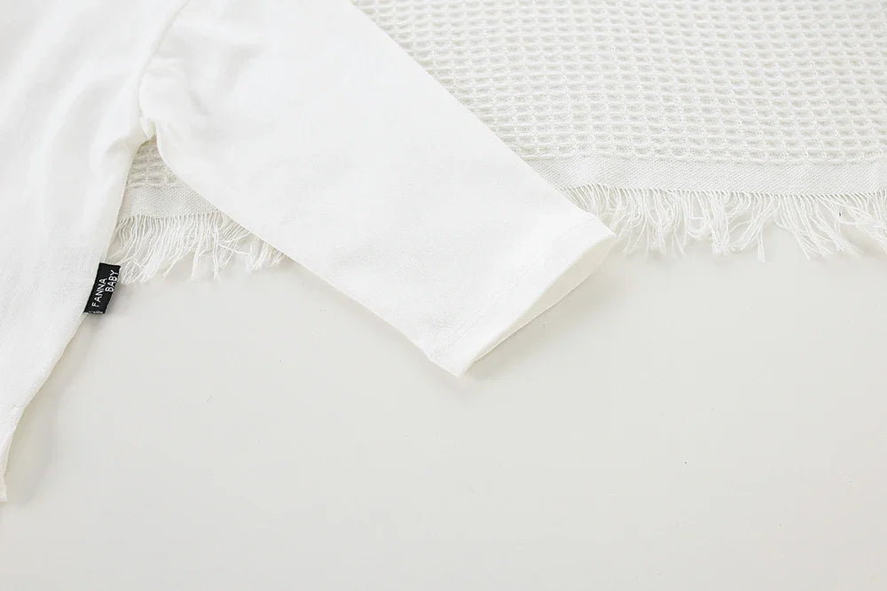 White long sleeve t shirt sleeve from Children Clothing Sets Long Sleeve T Shirt Bow Suspenders Jeans Girls Baby Outfit