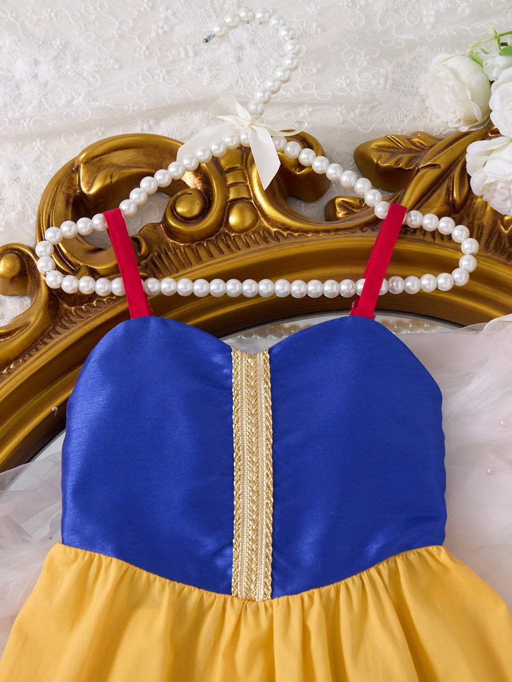 Children Fashion Dresses Barbi White Snow Moana Princess Dress Girls Casual Outfit in blue and yellow with red straps