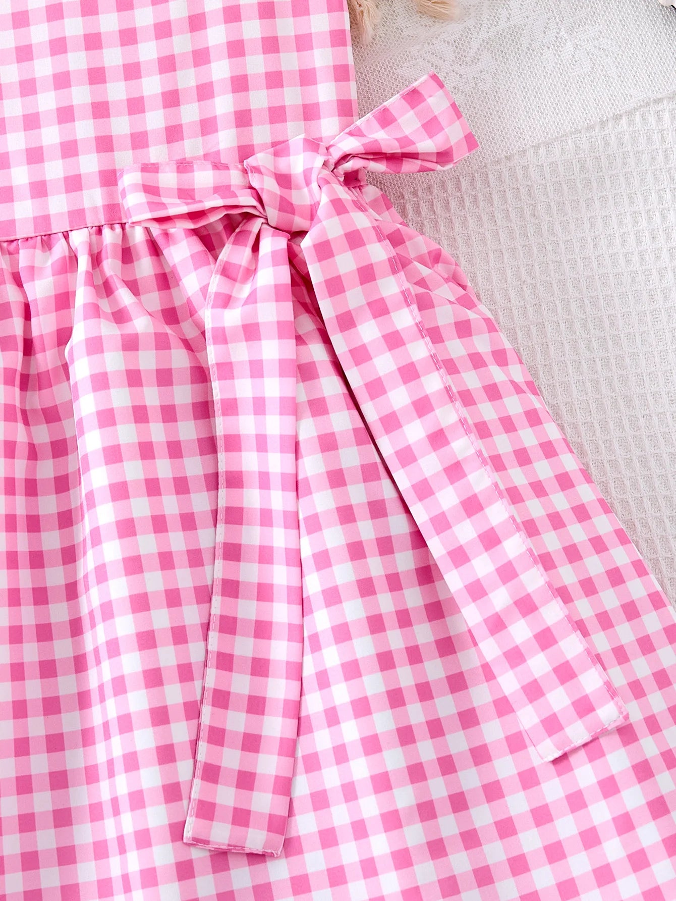 Yamza Tots' Closet Pink and white checkered dress with bow detail for children fashion dresses Barbi white snow Moana princess dress girls casual outfit