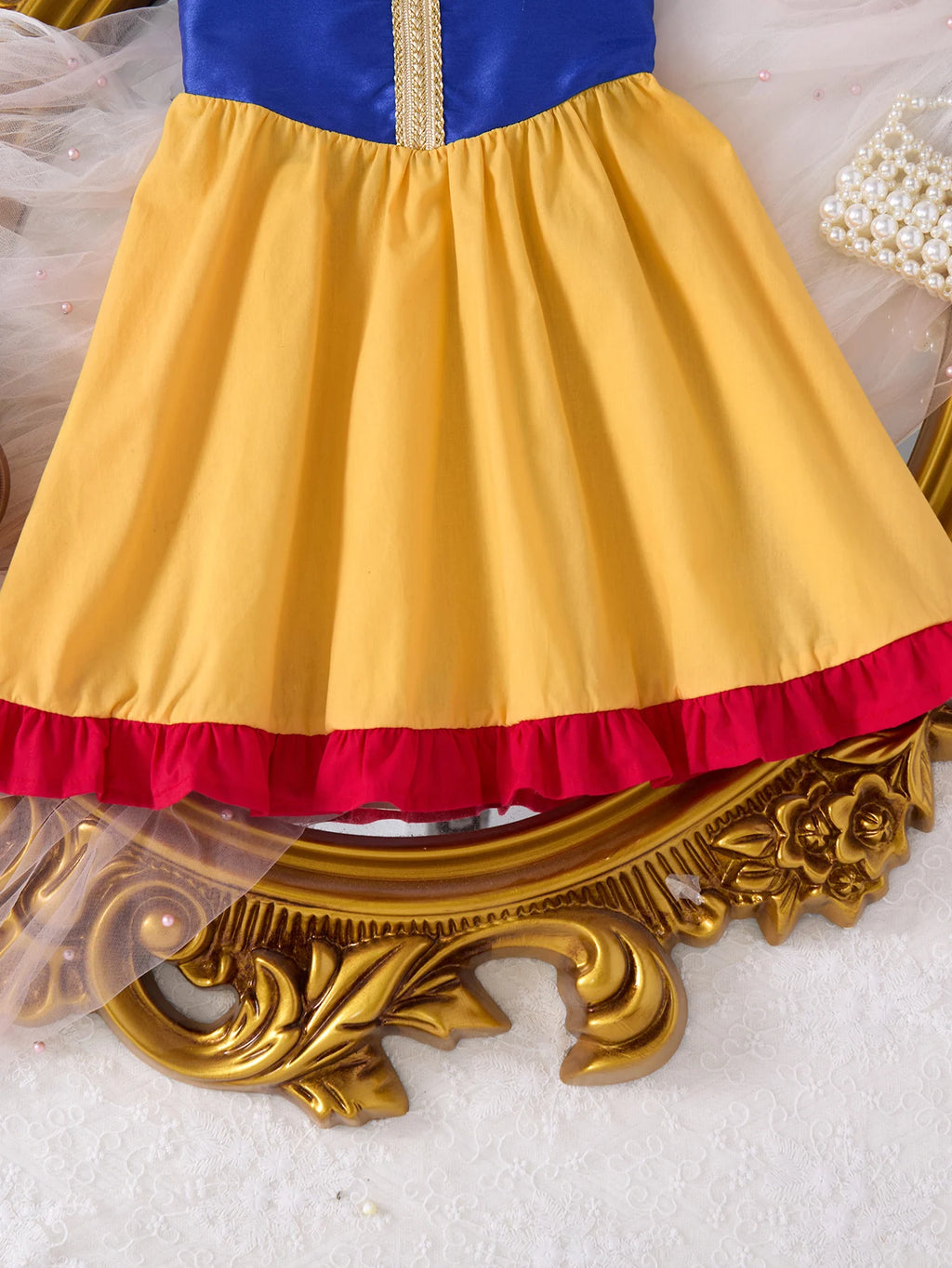 Children Fashion Dresses Barbi White Snow Moana Princess Dress Girls Casual Outfit in yellow with blue and red details