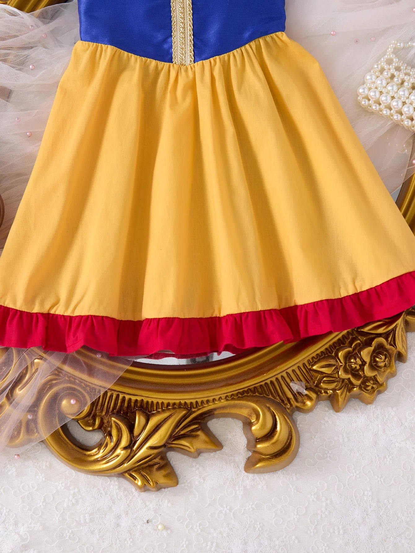 Children Fashion Dresses Barbi White Snow Moana Princess Dress Girls Casual Outfit in yellow with blue and red details