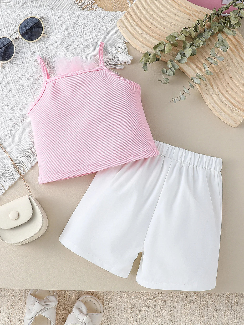 Children Summer Girls Pink Outfit Sets Lace Mesh Flower Vest and Shorts Pants by Yamza Tots' Closet
