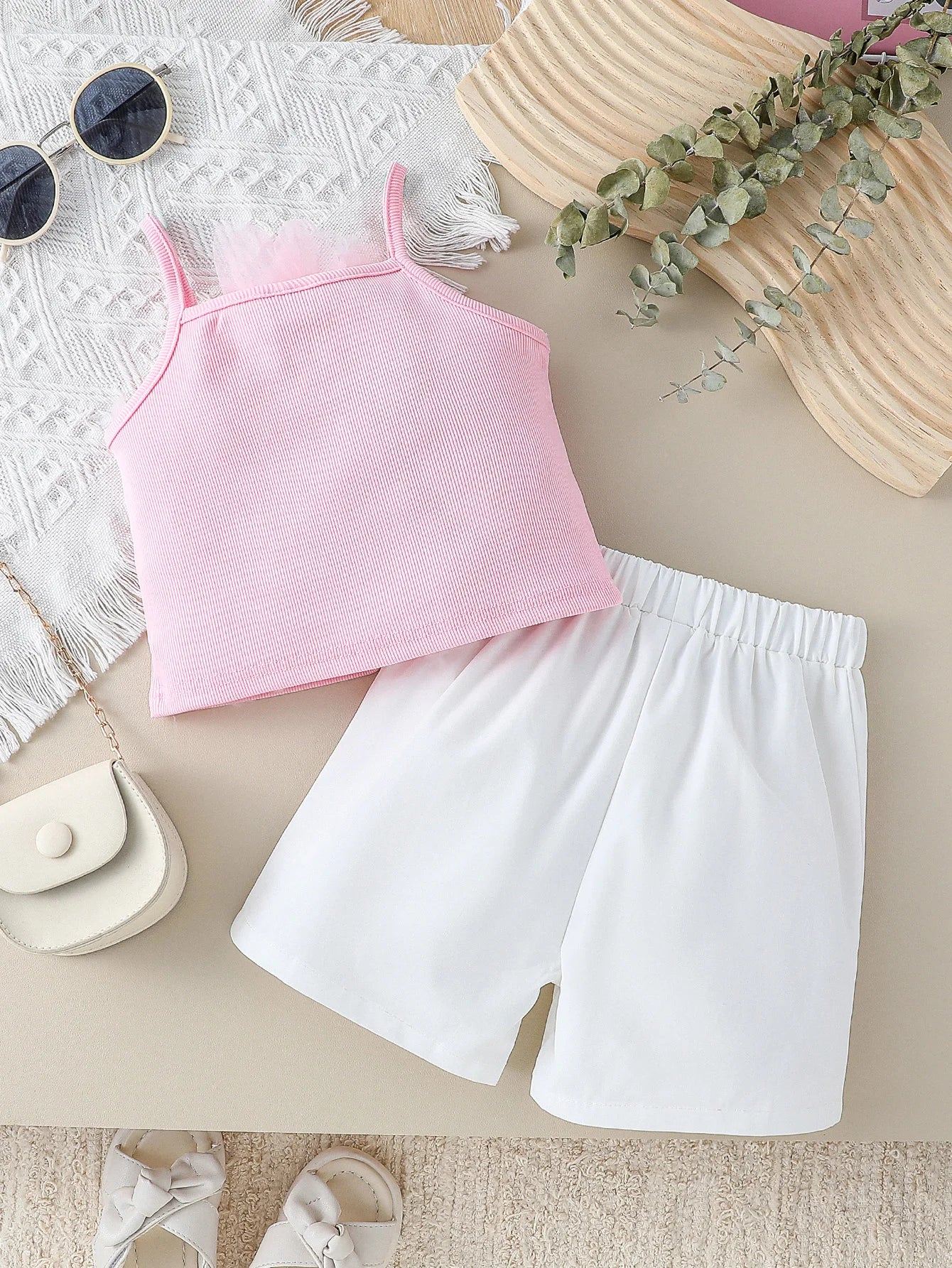 Children Summer Girls Pink Outfit Sets Lace Mesh Flower Vest and Shorts Pants by Yamza Tots' Closet