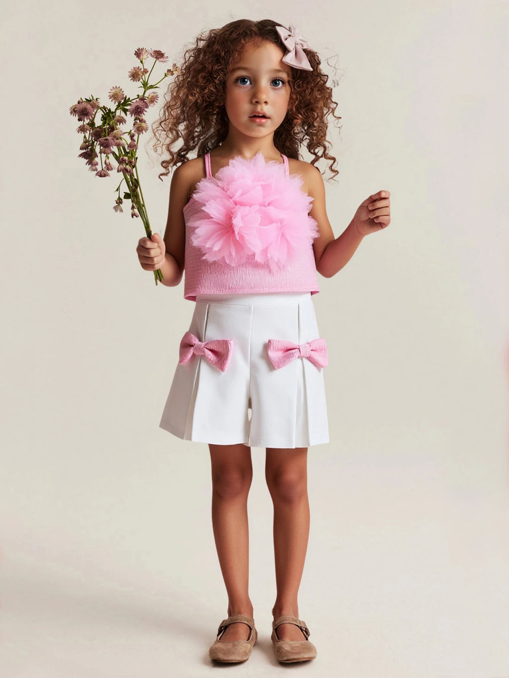 Children Summer Girls Pink Outfit Sets Lace Mesh Flower Vest and Shorts Pants by Yamza Tots Closet