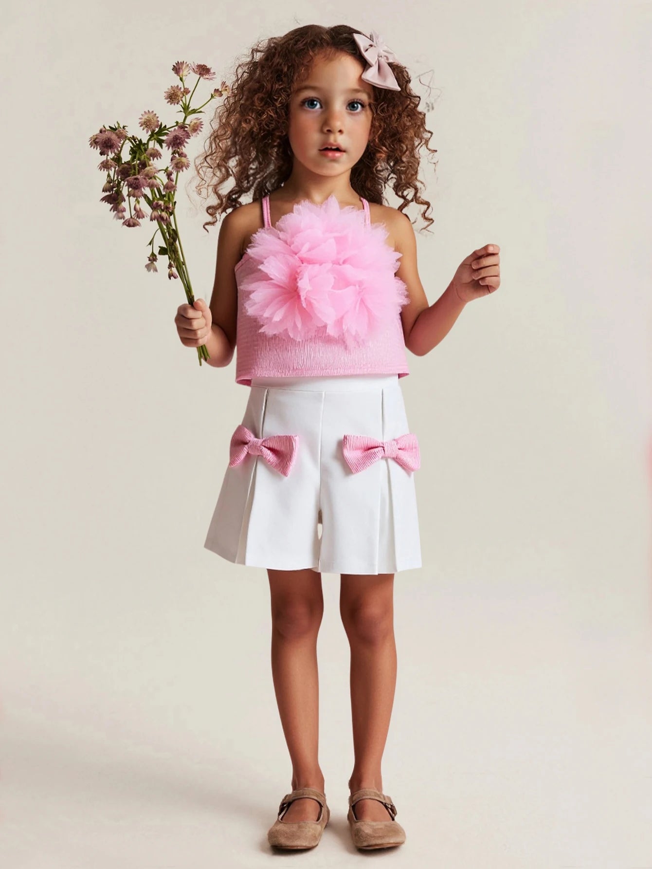 Children Summer Girls Pink Outfit Sets Lace Mesh Flower Vest and Shorts Pants by Yamza Tots Closet
