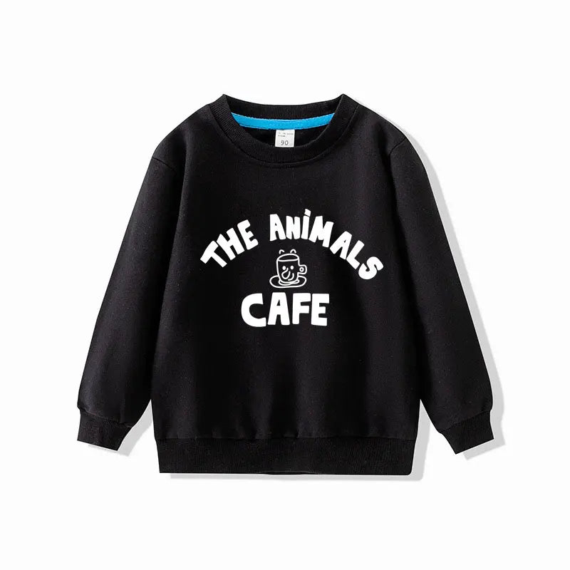 Children Sweatshirts Long Sleeve Tops Cartoon Boys Girls Pullovers Toddler Tees black animal cafe print