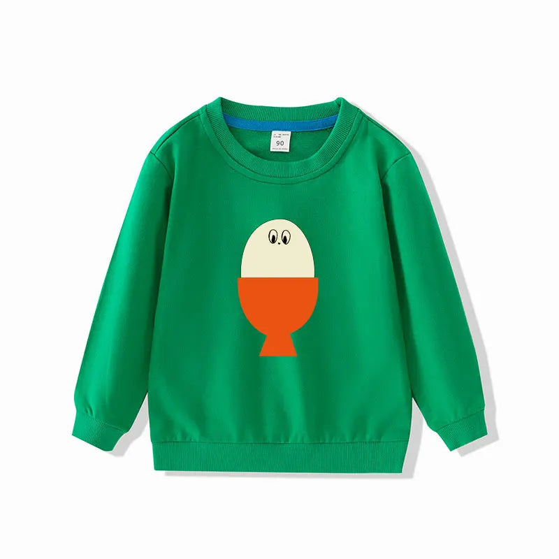 Green Children Sweatshirts Long Sleeve Tops Cartoon Boys Girls Pullovers Toddler Tees with egg design
