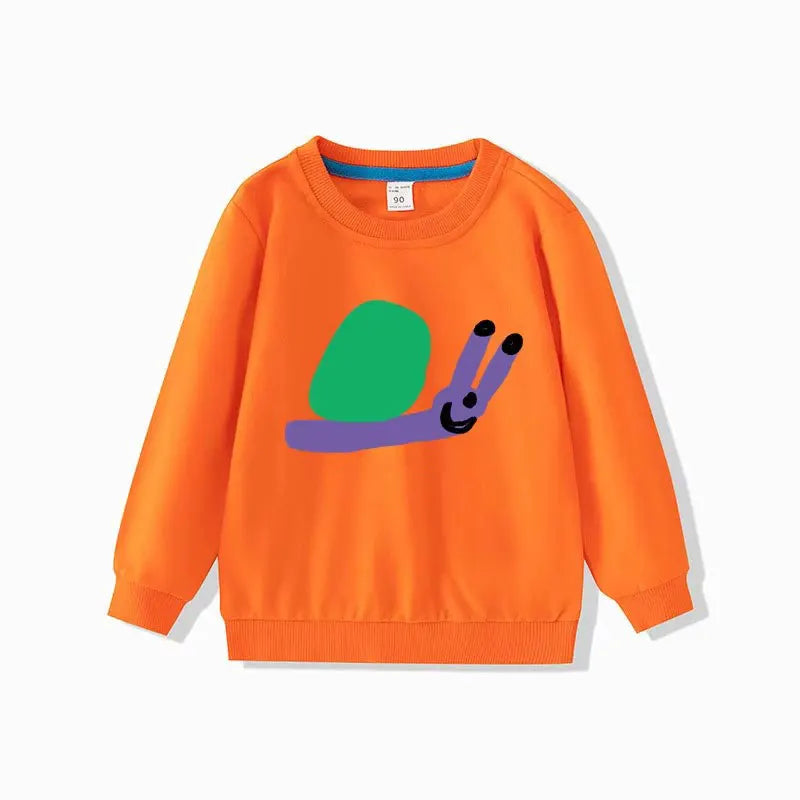 Orange children sweatshirts long sleeve tops cartoon boys girls pullovers toddler tees with snail graphic