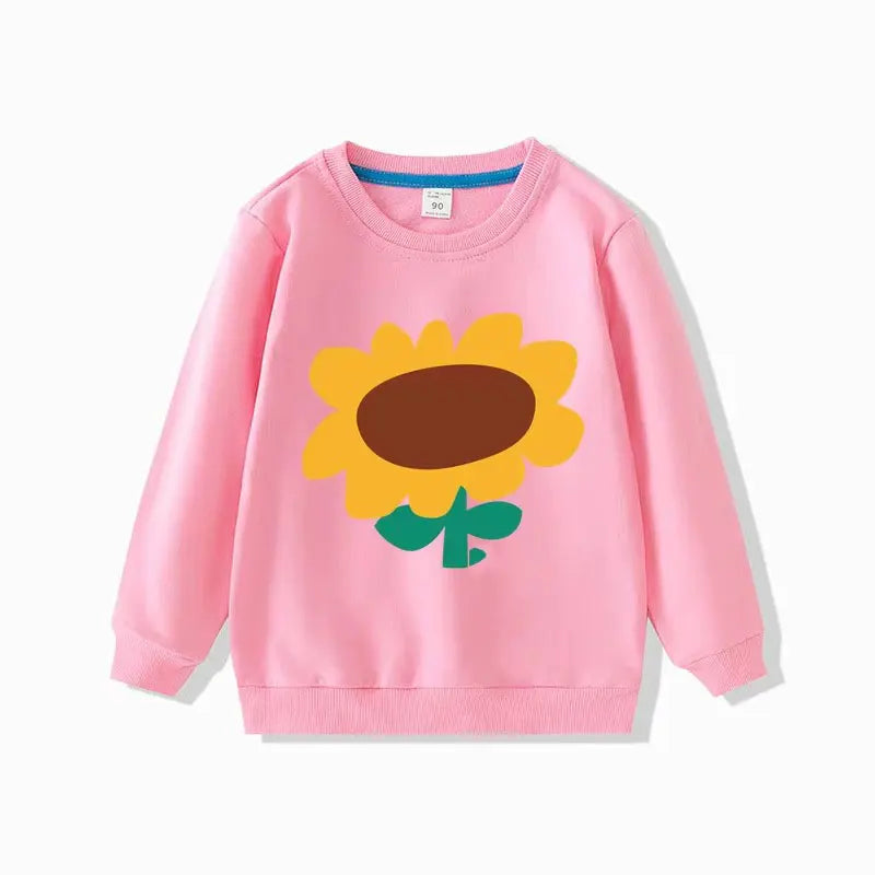 Pink children sweatshirts long sleeve tops cartoon boys girls pullovers toddler tees with sunflower design