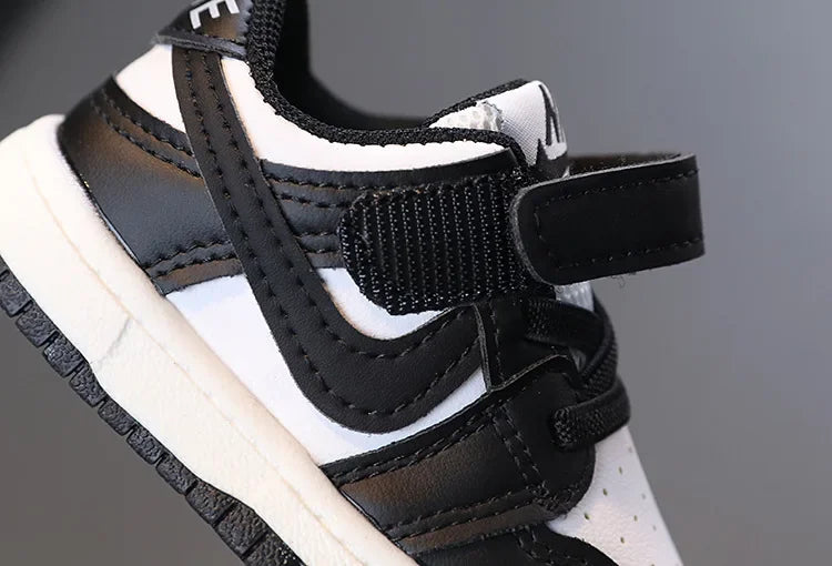 Children White Casual Sneakers Soft-Soled Running Shoes for Boys and Girls in black and white design by Yamza Tots' Closet