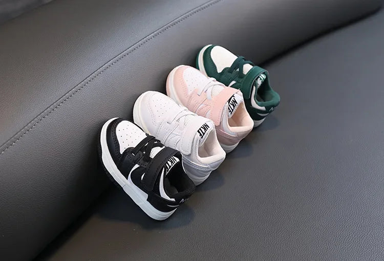 Children White Casual Sneakers Soft-Soled Running Shoes for Boys and Girls in multiple colors with Velcro straps