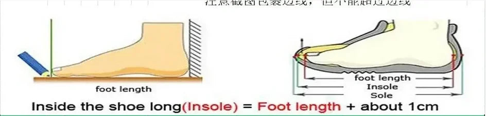 Diagram showing how foot length and insole size relate for children's sneakers measurement