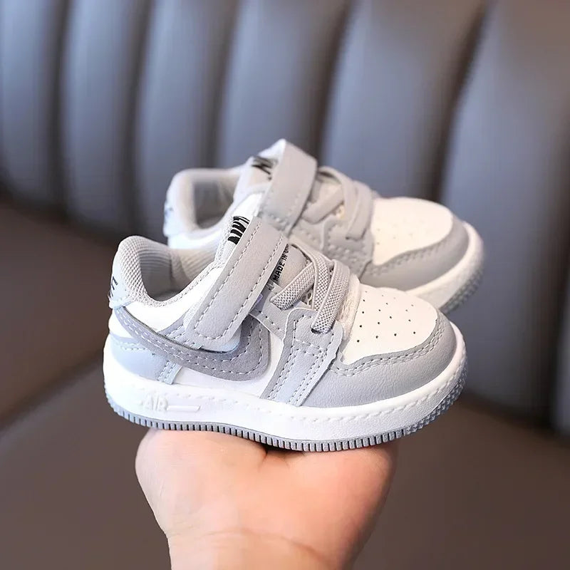 Yamza Tots' Closet white and gray Children's Sneakers with Velcro strap and lace details