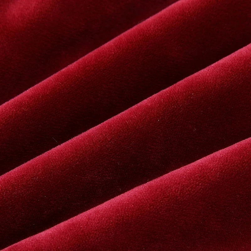 Close-up of soft red velvet fabric for Newborn Baby Boy Clothes Suit Birthday Wedding Velvet Pants Blouse 3Pcs Set