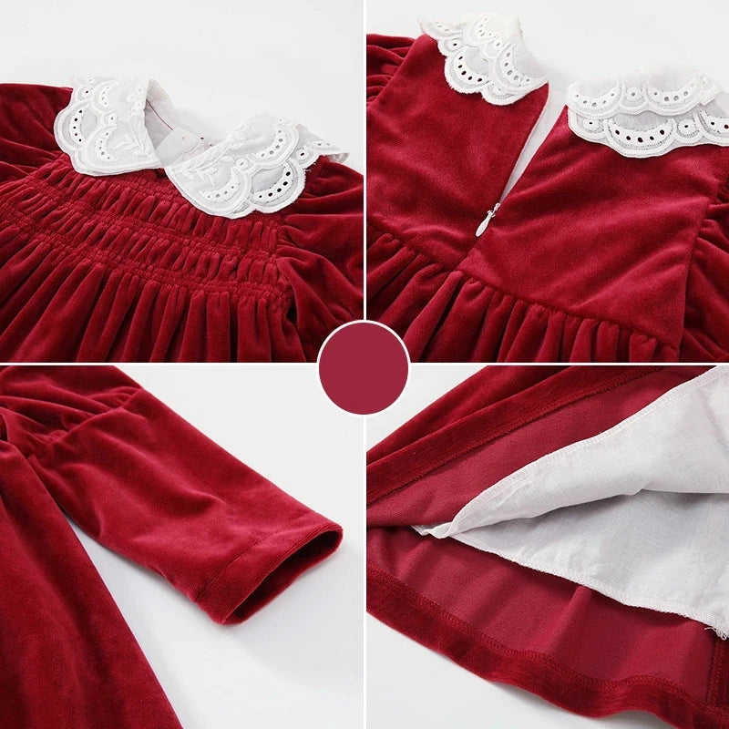 Newborn Baby Boy Clothes Suit Birthday Wedding Velvet Pants Blouse 3Pcs Set in deep red with white lace collar by Yamza Tots Closet