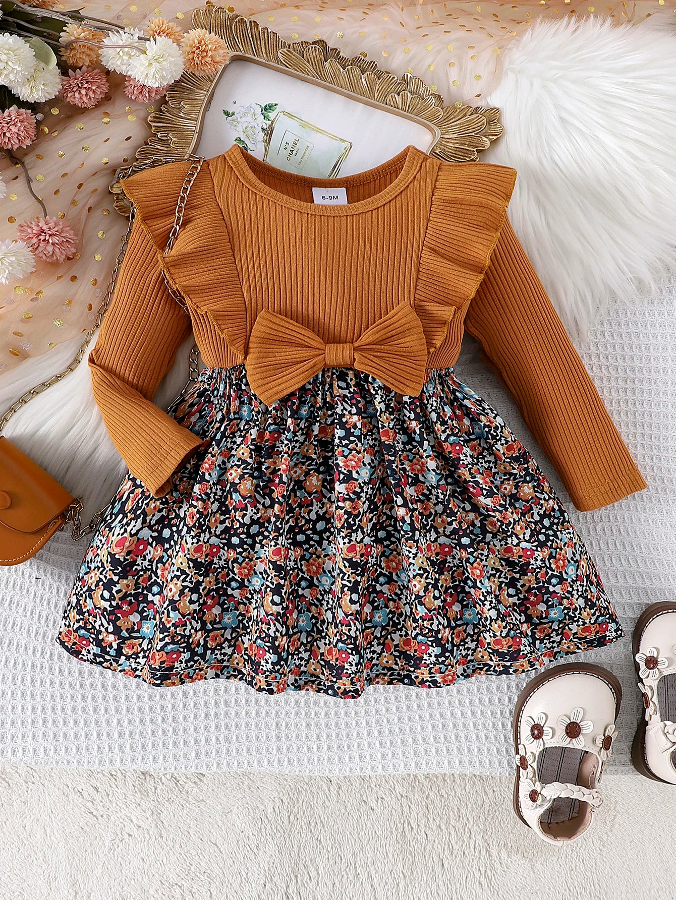 Yamza Tots' Closet comfortable fashionable baby dress with ribbed top and floral skirt