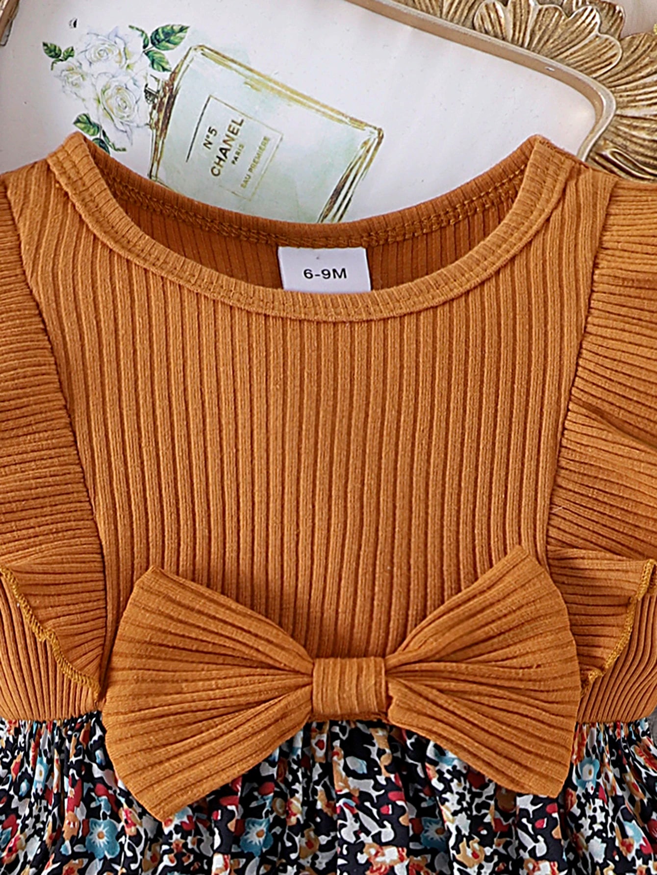 Yamza Tots' Closet baby dress with ribbed fabric and bow detail comfortable fashionable for 6 to 9 months