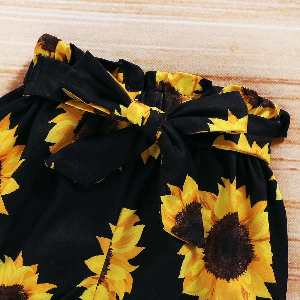 Cute Baby Girl Clothing Set Yellow Romper Top and Sunflower Printed Shorts by Yamza Tots' Closet