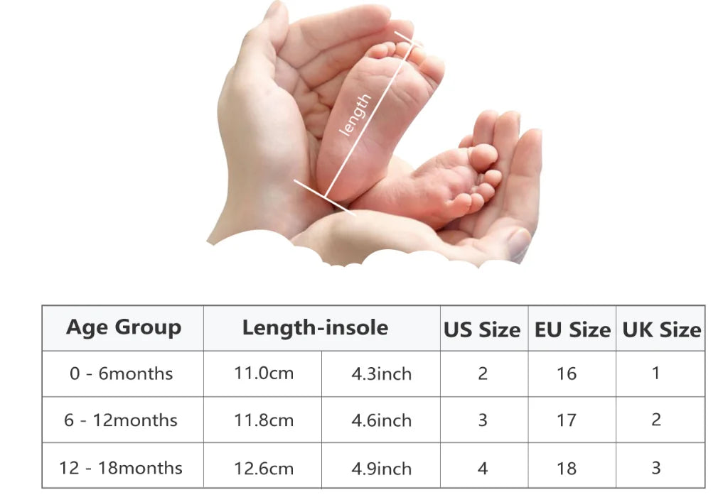 Size chart for Cute Baby Girls Strap Sandals with Soft Rubber Sole Comfortable Summer Shoes by Yamza Tots' Closet
