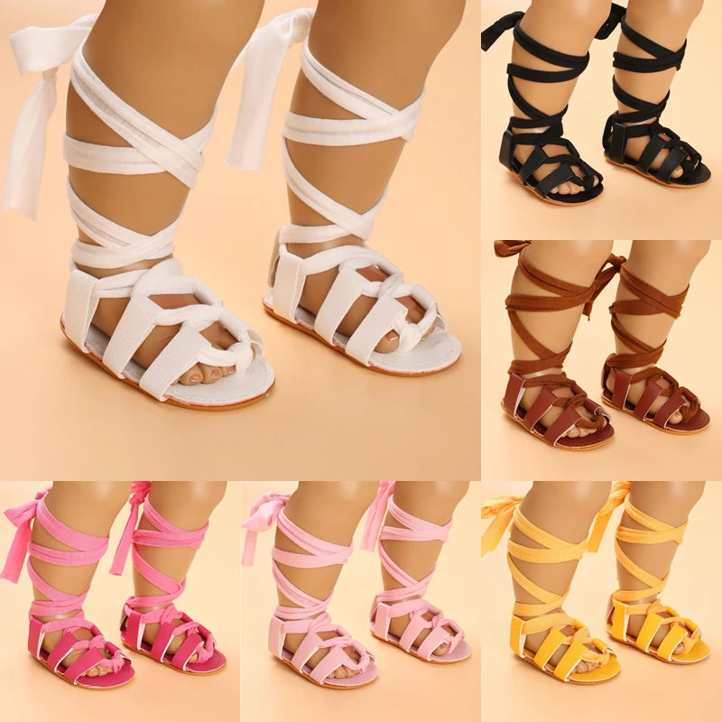 Cute Baby Girls Strap Sandals with Soft Rubber Sole Comfortable Summer Shoes in white black brown pink and yellow