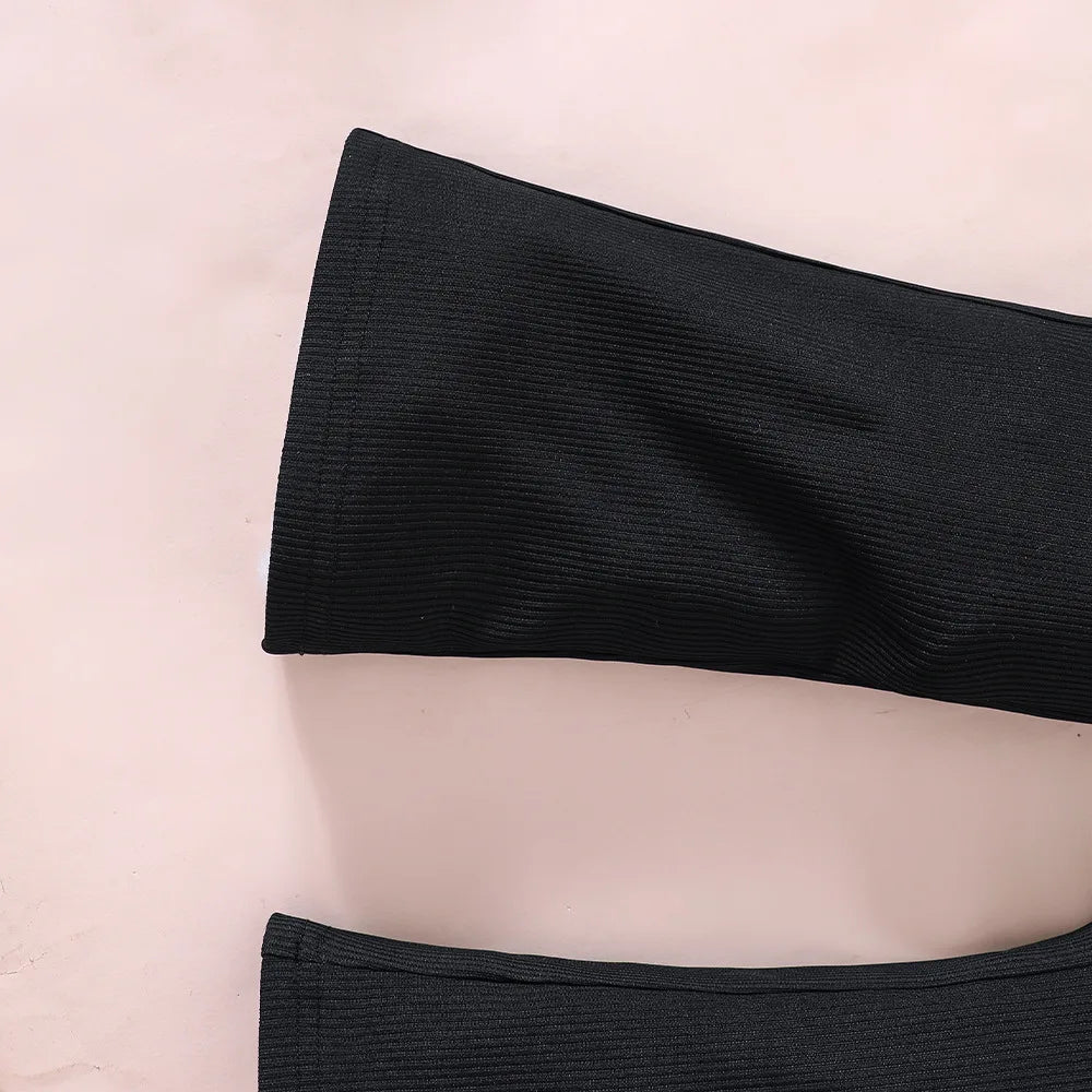 Close-up of black fabric sleeve detail from Cute Toddler Girls Summer Top and Bottom Clothes Set Casual Kids Outfit by Yamza Tots' Closet