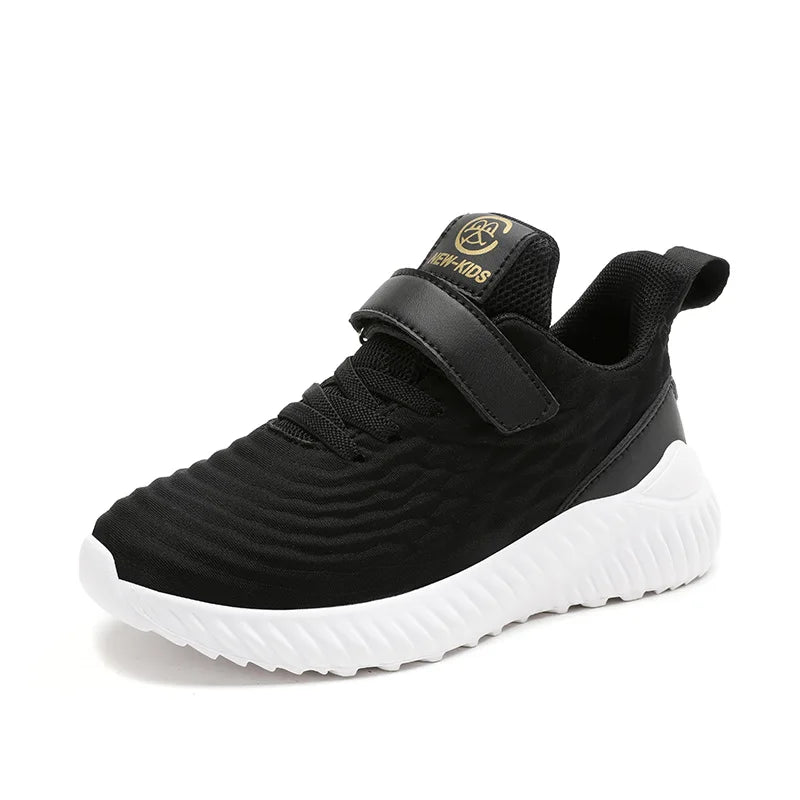 Designer Kids Girls Sneakers Lightweight Casual Sports Shoes in black with white sole and velcro strap