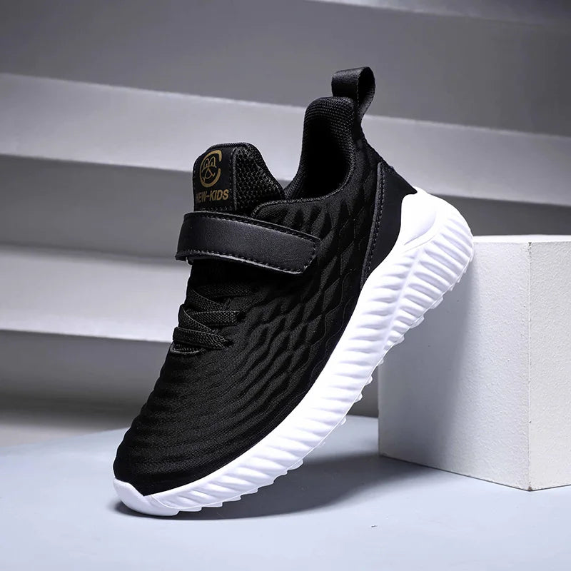Black and white designer kids girls sneakers lightweight casual sports shoes with Velcro strap by Yamza Tots' Closet