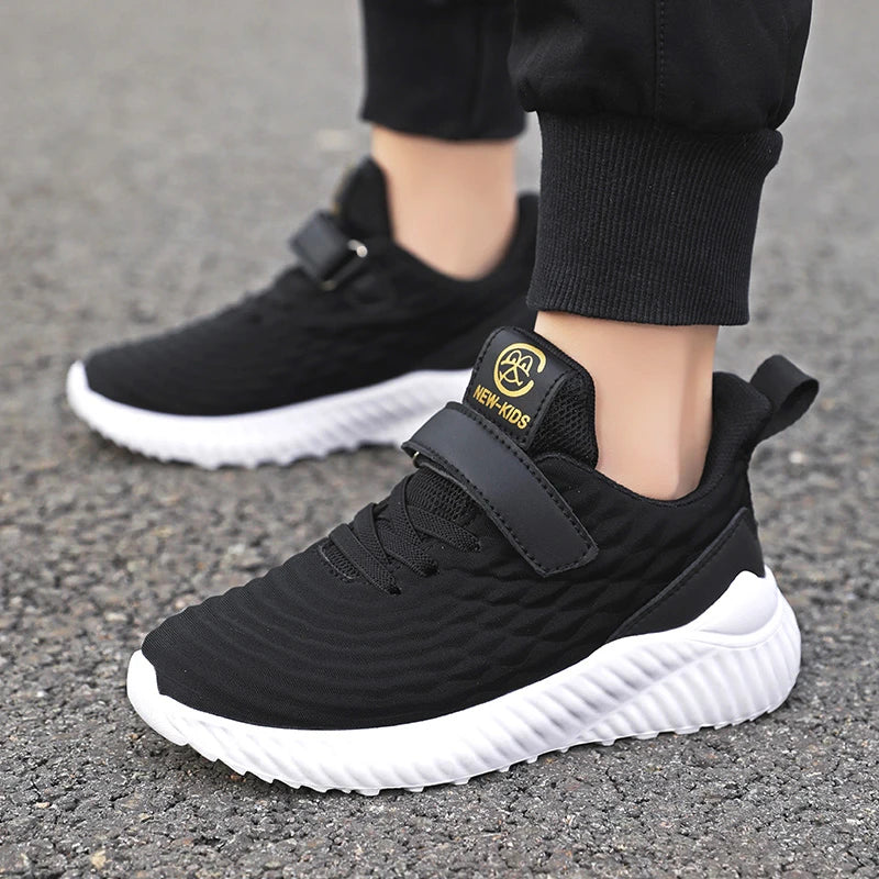 Designer Kids Girls Sneakers Lightweight Casual Sports Shoes black with white sole and Velcro strap