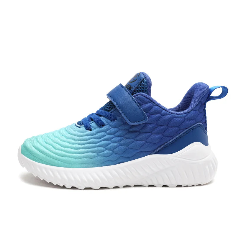 Designer Kids Girls Sneakers Lightweight Casual Sports Shoes in blue and teal with textured upper and white sole