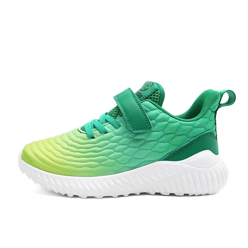 Designer Kids Girls Sneakers Lightweight Casual Sports Shoes in green gradient with white sole