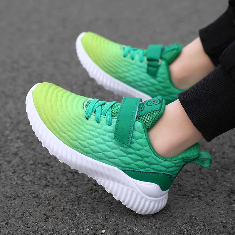 Designer Kids Girls Sneakers Lightweight Casual Sports Shoes in green gradient with white sole 