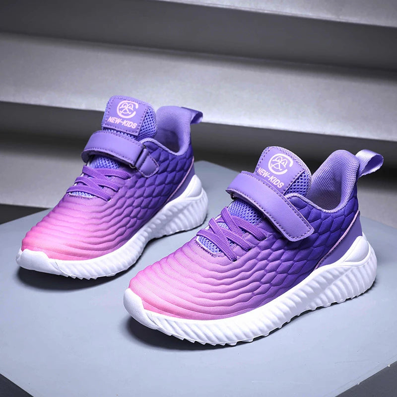 Designer Kids Girls Sneakers Lightweight Casual Sports Shoes in purple gradient with white soles