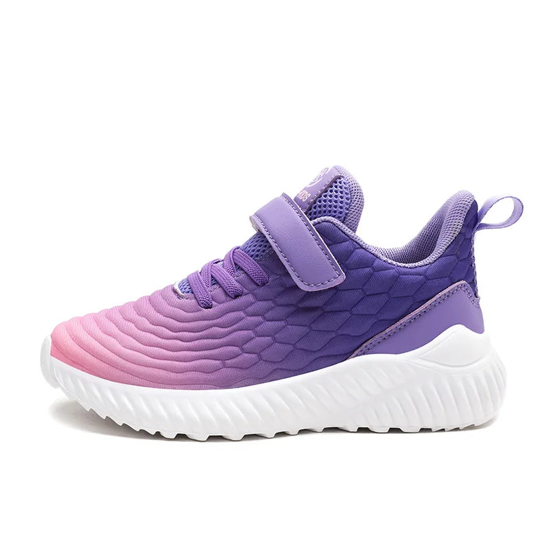 Designer Kids Girls Sneakers Lightweight Casual Sports Shoes purple and pink gradient with white sole